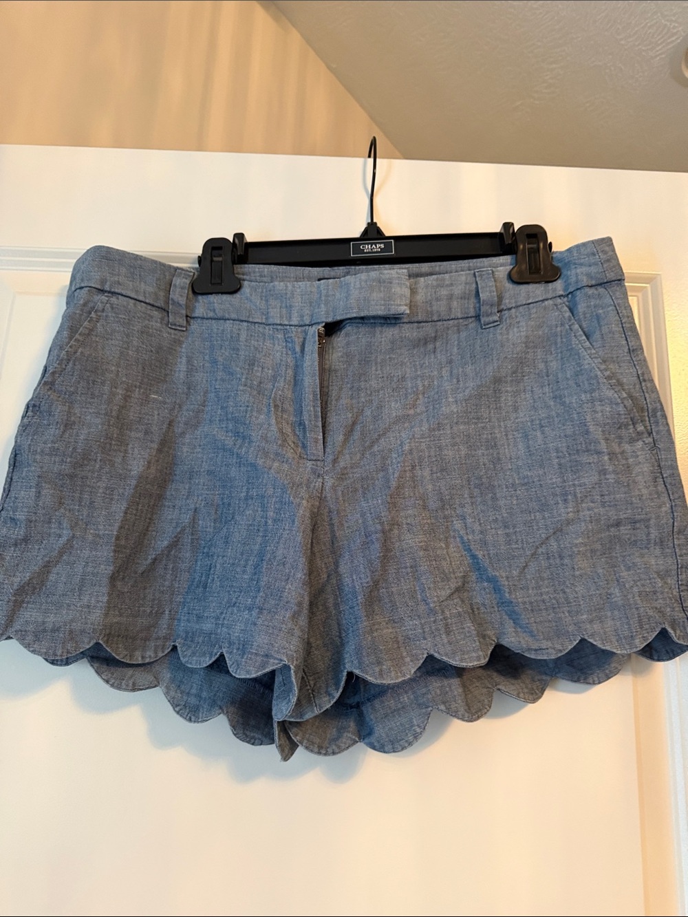 J. Crew Scalloped Hem Chambray Shorts - Blue